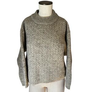Wool Alpaca Blend Women’s Light Brown Mock Neck Ribbed Knit Cozy Sweater Sz S